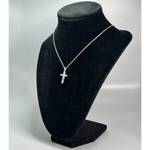 Ladies Women's Sterling Silver 18" Chain & Clear Stoned Cross Pendant Necklace